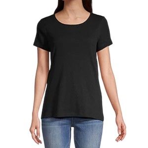 St John's Bay Super Black Essential Tee Short Sleeve Ribbed Crewneck XL Cotton